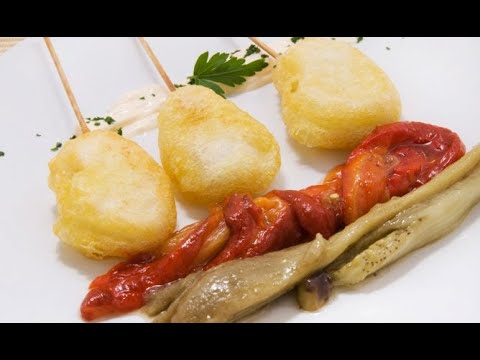 Receta de Bocados de bacalao en tempura con berenjenas y pimientos