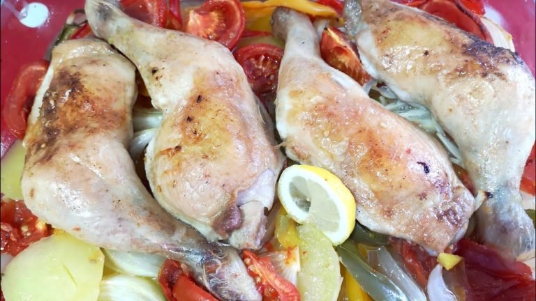 Receta de Muslos de pollo con pimientos y patatas