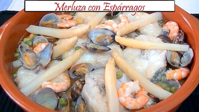 Receta de Pescado con espárragos y gambas