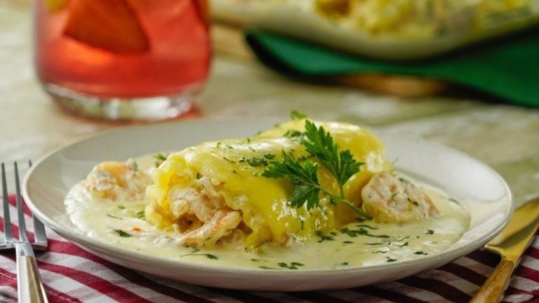 Receta de Canelones rellenos de camarones al ajo