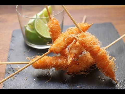 Receta de Fideos chinos con langostinos y mango