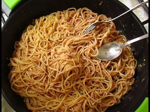 Receta de Sspaguettis al ajo con fuet