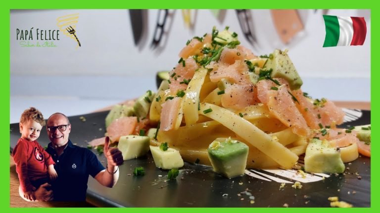 Receta de Espaguetis con salmón y aguacate