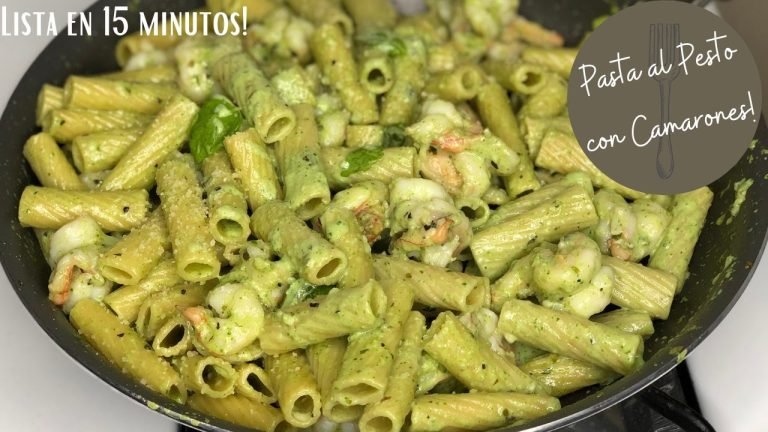 Receta de Fusilli al pesto con camarones