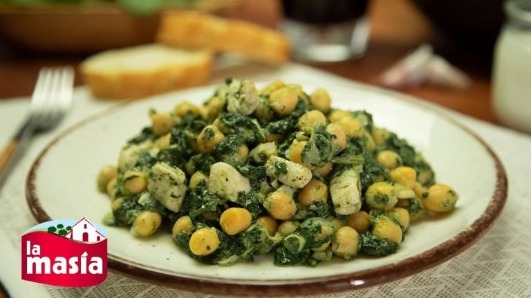 Receta de Garbanzos con espinacas pollo y champiñones