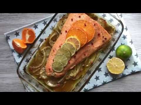 Receta de Salmón glaseado con mandarina y miel