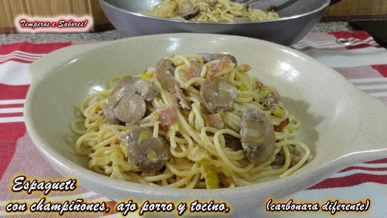 Receta de Espaguetis a la carbonara con champiñones